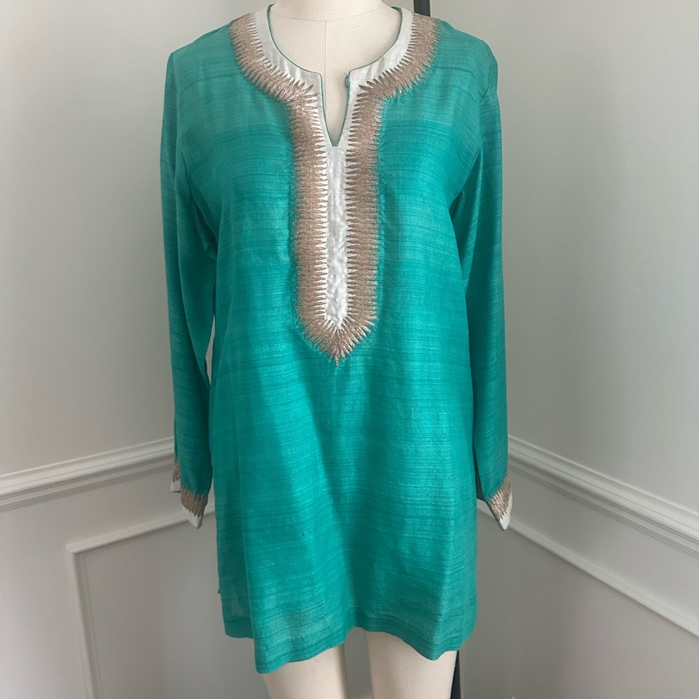 Chic Embroidered silk linen blend Tunic